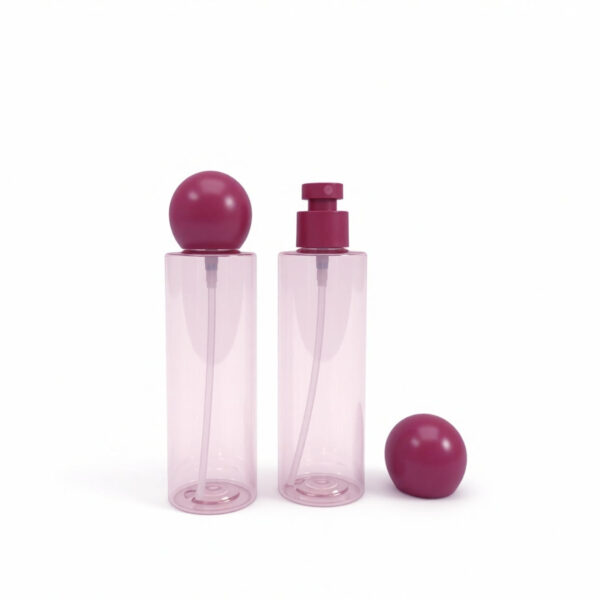 200ml Fine Mist Spray Bottle with Round Ball Cap, Transparent Cylinder PET Atomizer for Toner & Setting Spray, Unique Sphere Lid Cosmetic Container 2